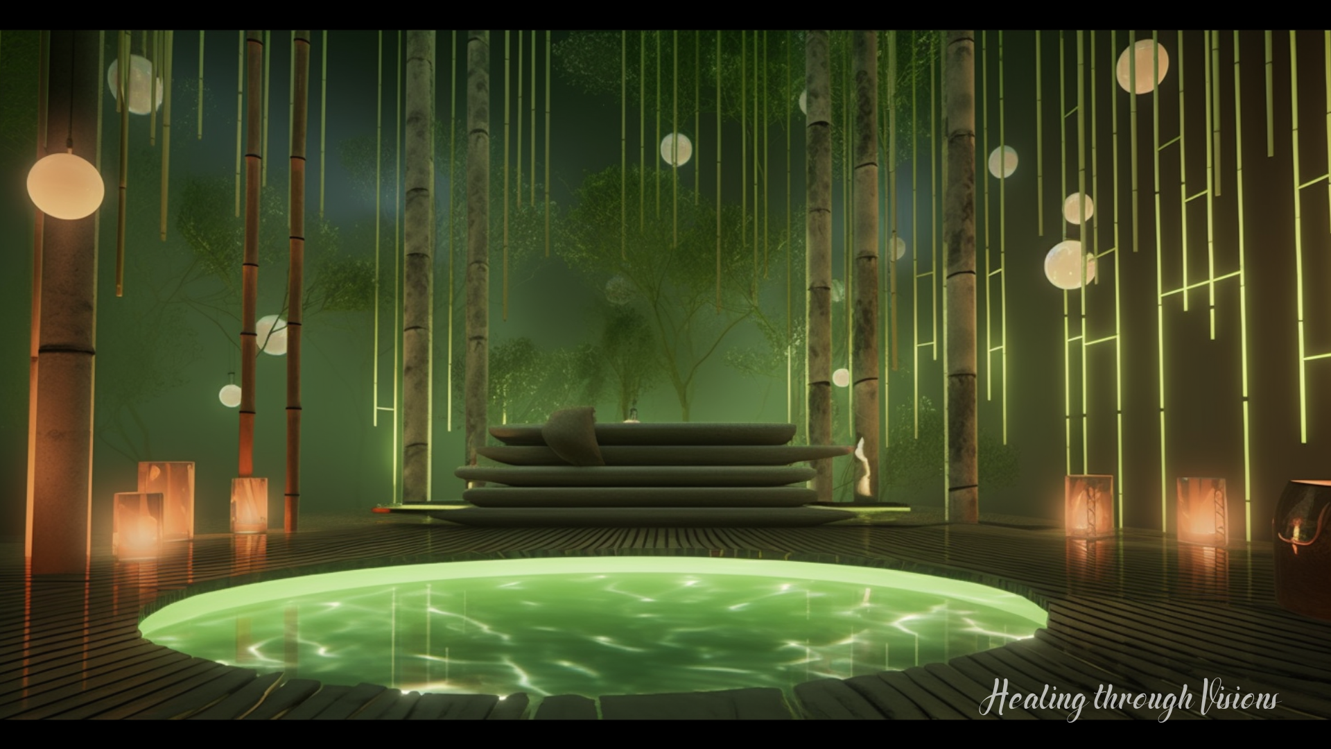 In a futuristic Utopian magical spa, a serene and inviting scene unfolds. The backdrop is a blend of ethereal lights, shimmering waterfalls, and floating orbs emitting a soft, soothing glow. The ambiance exudes tranquility and wonder. At the forefront of the image, a sleek and minimalist bamboo mat spreads across the floor, adorned with a neutral-colored cloth that adds an elegant touch. Positioned on the mat are a few exquisite bottles of carrier oils, each adorned with intricate mystical symbols and glimmering with a subtle radiance. Adjacent to the carrier oil bottles, a massage oil bottle stands tall, emanating a soft luminescence that highlights its enchanting properties. A bowl of dried flowers sits gracefully nearby, their vibrant hues and delicate fragrances capturing the essence of natural beauty. This captivating image encapsulates the essence of the futuristic Utopian magical spa, where relaxation and rejuvenation merge with the enchantment of the unknown. It evokes a sense of serenity, beauty, and the limitless potential of the human spirit, inviting viewers to embark on a transformative journey with the healing power of carrier oils.