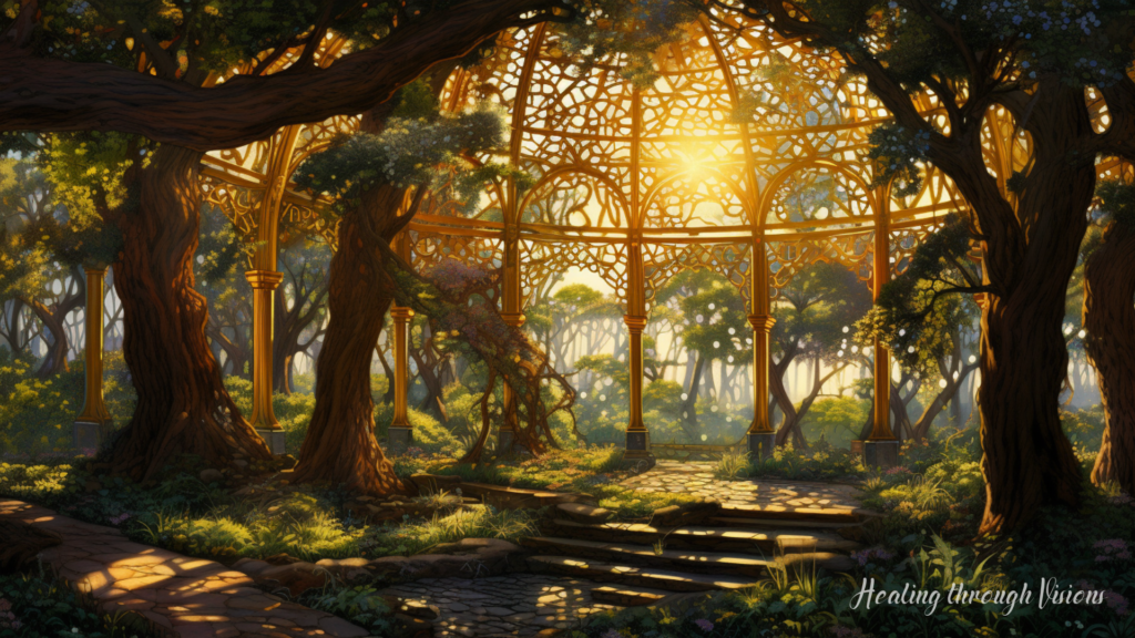 In a sanctuary of serenity, golden sunlight pours through the lattice of an ancient canopy, casting dappled shadows upon a verdant meadow. In the heart of this sacred grove stands a crystalline altar, upon which an ornate pendulum oscillates, harmoniously attuned to the rhythmic chants of Ram echoing through the air. Above, the sky is painted with constellations, each star pulsating with the wisdom of ages, while the gentle hum of Tibetan bowls and the shimmer of healing crystals emanate a dance of energies. A gentle river nearby, clear as the finest glass, reflects this symphony of ancient practices and modern insights, its waters flowing smoothly, mirroring the liver's desire for ease and balance. As the enchanting melodies continue, the Solar Plexus of the universe seems to glow brighter, illuminating a path of transformation from frustration to unbounded freedom.